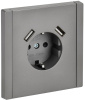 Фортепиано сталь розетка скрытая 1-мест заземление шторки USB IP20 3,1А